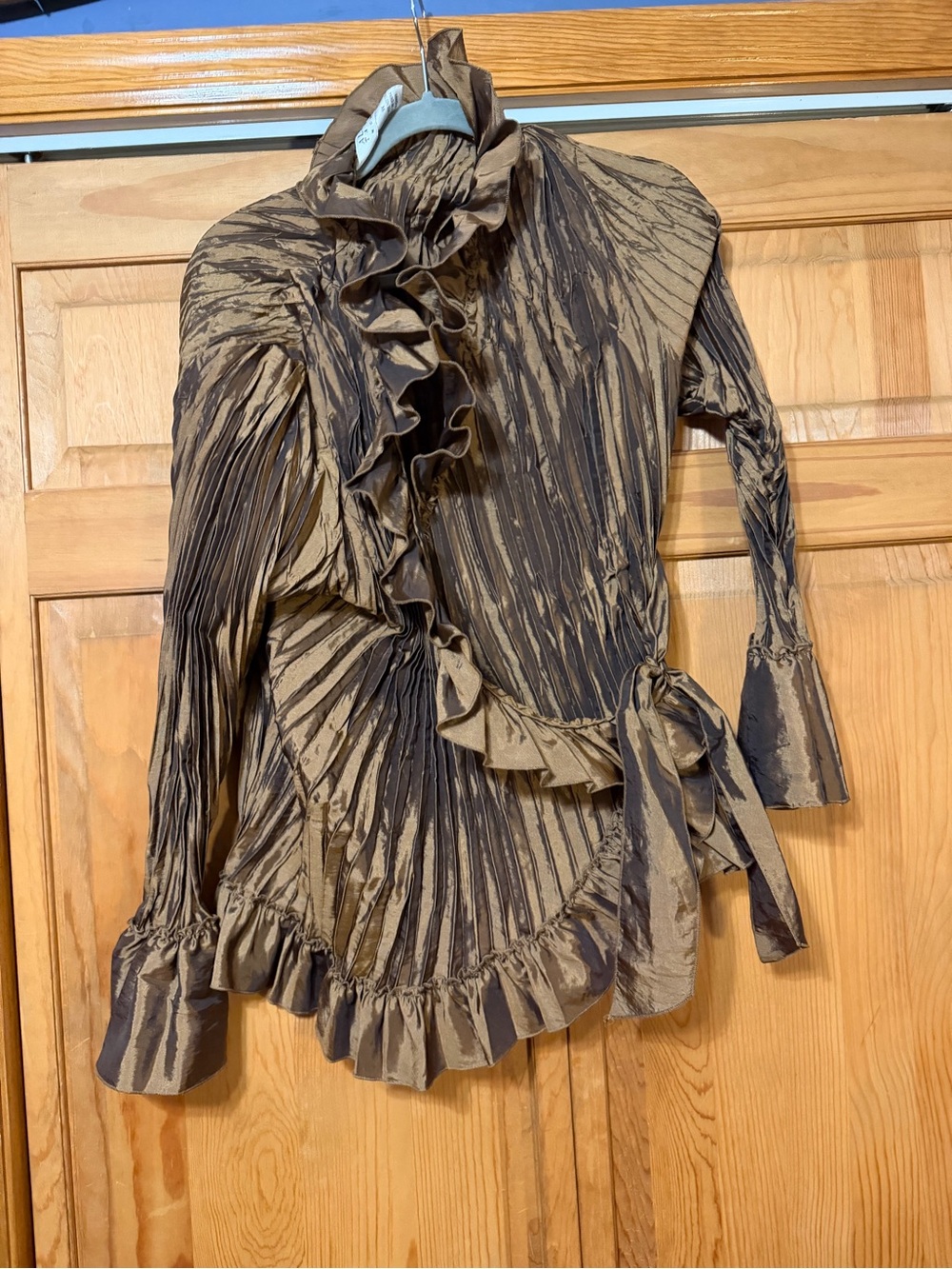 Allison Taylor Brown Ruffled Wrap Blouse
